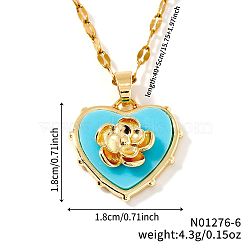 Barss Heart Flower Pendant Necklaces for Women, Valentine's Day Gift, Golden, Blue, 15.75 inch(40cm)(NP0724-3)