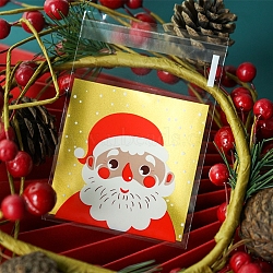 Self-Adhesive OPP Cellophane Bag, Christmas Theme, Bakeware Accessoires, for Mini Cake, Cupcake, Cookie Packing, Square, Santa Claus Pattern, 70x70mm, Unilateral Thickness: 0.101mm, about 100pcs/bag(BAKE-PW0007-164A)