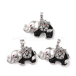 Natural Lava Rock Pendants, with Rhinestone and Brass Findings, Elephant, Platinum, 25.5x36.5x10mm, Hole: 5x8mm(G-P268-12)