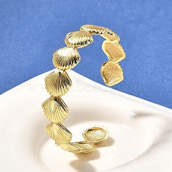 Brass Cuff Bangles for Women, Shell Shape, Real 18K Gold Plated, Inner Diameter: 2-1/4~2-3/8 inch(5.6~6.1cm)(BJEW-U018-03G)