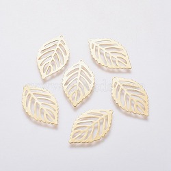 304 Stainless Steel Pendants, Leaf, Golden, 24x14x0.5mm, Hole: 0.8mm(X-STAS-L234-056G)