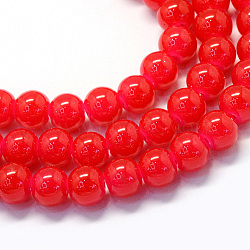 Baking Painted Imitation Jade Glass Round Bead Strands, Red, 10~10.5mm, Hole: 1.5mm, about 85pcs/strand, 31.4 inch(X-DGLA-Q021-10mm-05)