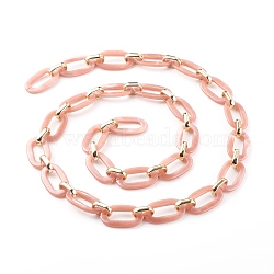 Handmade Acrylic Cable Chains, with CCB Plastic Linking Ring, Flat Oval, Rosy Brown, 36.5x21x3.5mm, 19x12x4.5mm, about 39.37 inch(1m)/strand(AJEW-JB00947-03)