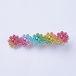 Plastic Imitation Pearl Alligator Hair Clips, with Golden Tone Iron Findings, Colorful, 70.5x15x18mm(PHAR-TAC0003-10)