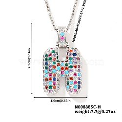 Brass Pave Colorful Cubic Zirconia Letter Pendant Box Chain Necklaces, Platinum, Letter H, 15.75 inch(40cm)(NU0575-34)