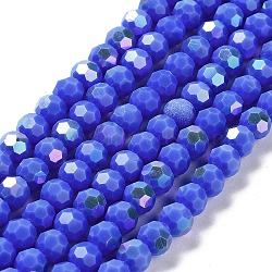 Opaque Glass Beads Strands, Faceted, Round, Blue, 6x5.5mm, Hole: 0.9mm, about 94~97pcs/strand, 21.06~21.18''(53.5~53.8cm)(EGLA-A035-P6mm-L07)