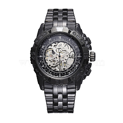 Alloy Watch Head Mechanical Watches, with Stainless Steel Watch Band, Gunmetal, Black, 70x22mm, Watch Head: 55x52x17.5mm, Watch Face: 34mm(WACH-L044-01B-B)