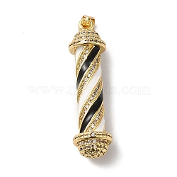 Rack Plating Brass Micro Pave Cubic Zirconia and Enamel Pendants, Long-Lasting Plated, Lead Free & Cadmium Free, Light, White, 36.5x9.5mm, Hole: 4mm(KK-B092-14G-02)