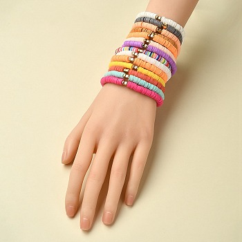 DIY Bracelet Making Kit, Including Polymer Clay Disc & Heart CCB Plastic Beads, Elastic Thread, Mixed Color, 1313Pcs/set