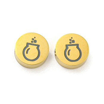 Halloween Theme 304 Stainless Steel Beads, Real 18K Gold Plated, Flat Round, Pot, 8x3mm, Hole: 2mm