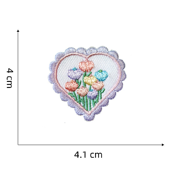 Computerized Embroidery Cloth Self-adhesive/Sew on Patches, Costume Accessories, Heart with Flower, Lilac, 40x41mm