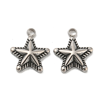 304 Stainless Steel Charms, Star Charm, Antique Silver, 12x10x3mm, Hole: 1.6mm