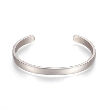 304 Stainless Steel Cuff Bangles, Stainless Steel Color, 2-1/4x1-5/8 inch(5.7x4cm), 6mm