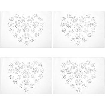 Heart with Paw Print Glass Hotfix Rhinestone, Iron on Appliques, Costume Accessories, for Clothes, Bags, Pants, Crystal, 190x210mm