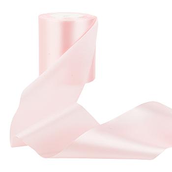 Flat Satin Single Face Ribbon, Polyester Ribbon, for Party Decoration, Pink, 4 inch(100mm), about 24.06 Yards(22m)/Roll