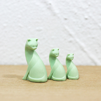 3 Sizes Resin Cat Miniature Ornaments, for Desk Living Room Home Garden Decoration, Light Green, 14~23x9~14x5~9mm, 3pcs/set
