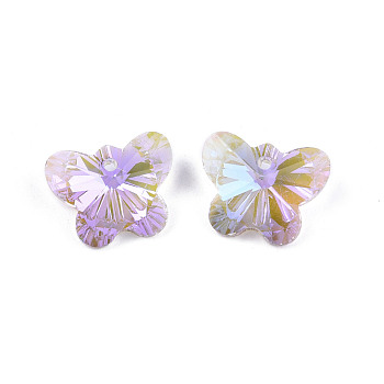 Electroplated Glass Charms, Faceted, Butterfly, Lilac, 12x15x6.5mm, Hole: 1.4mm