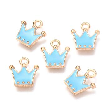Alloy Charms, Cadmium Free & Lead Free, with Enamel, Crown, Light Gold, Pale Turquoise, 11.5x10.5x2mm, Hole: 1.5mm