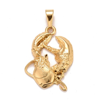 Ion Plating(IP) 304 Stainless Steel Pendants, Textured, Constellation/Zodiac Sign, Cancer, 36.5x27x4.7mm, Hole: 10x4.5mm