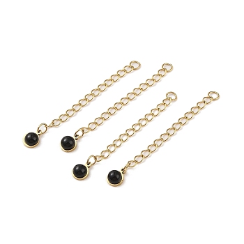 Ion Plating(IP) 316 Surgical Stainless Steel Curb Chain Extender with Natural Black Agate Round Charm, Golden, 53.5mm, Hole: 2.5mm