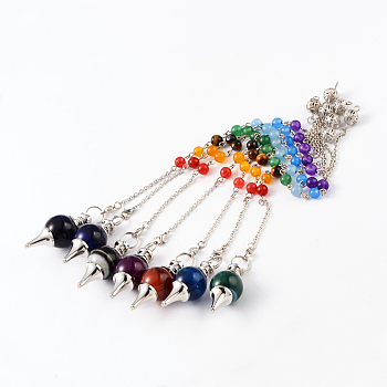 Dyed Natural Agate Beaded Pendulum Charm Bracelets, with Platinum Plated Brass Findings, Mixed Color, 170mm
