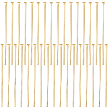 304 Stainless Steel Flat Head Pins, for Jewelry Making, Real 16K Gold Plated, 30x0.7mm, 21 Gauge, Head: 1.5mm, about 200pcs/box