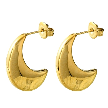 Ion Plating(IP) 304 Stainless Steel Stud Earrings, Crescent Moon, Real 14K Gold Plated, 21x4mm