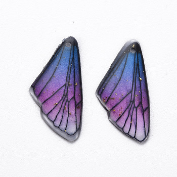 Transparent Resin Pendants, with Gold Foil, Insects Wing, Medium Orchid, 24.5x11.5x2mm, Hole: 1mm