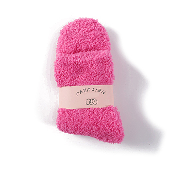 Polyester Faux Fur Knitting Socks, Winter Warm Thermal Socks, Deep Pink, 250x70mm