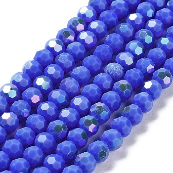Opaque Glass Beads Strands, Faceted, Round, Blue, 6x5.5mm, Hole: 0.9mm, about 94~97pcs/strand, 21.06~21.18''(53.5~53.8cm)