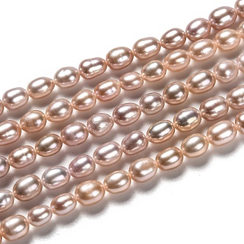 Natural Cultured Freshwater Pearl Beads Strands, Rice, Dyed, Rosy Brown, 5~7x4mm, Hole: 0.6mm, about 60pcs/strand, 14.17 inch(36cm)