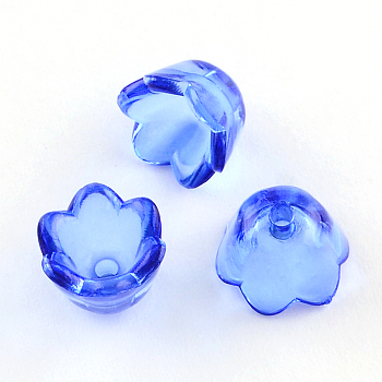 Transparent Acrylic Beads, Flower, Dyed, Lt.Blue, about 10mm wide, 6mm thick, hole:1.5mm, about1900pcs/500g