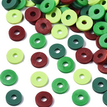 Handmade Polymer Clay Beads, Heishi Beads, for DIY Jewelry Crafts Supplies, Disc/Flat Round, Sea Green, 6x1mm, Hole: 2mm, about 26000pcs/1000g