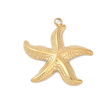 304 Stainless Steel Pendants, Ion Plating(IP), Real 14K Gold, Ocean Animal Charms, Starfish, 19.5x19.5x2mm, Hole: 1.5mm