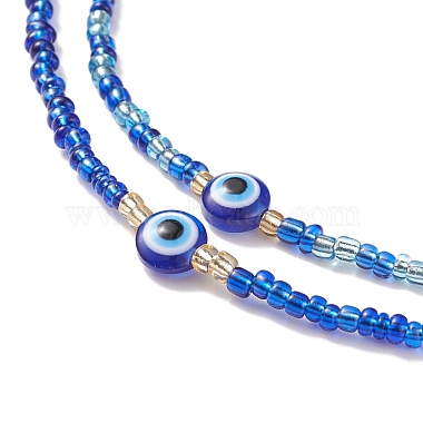 2Pcs 2 Style Resin Evil Eye & Glass Seed Beaded Necklaces Set for Women(NJEW-JN03939)-3