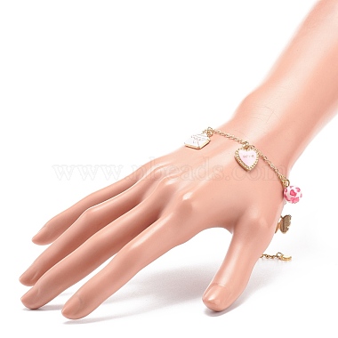 Word Love Heart Butterfly Alloy Enamel Charms Bracelet with Resin Beads(BJEW-JB08677)-3