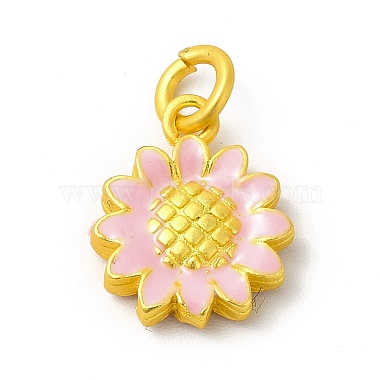 Matte Gold Color Pearl Pink Flower Alloy+Enamel Charms