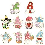 20Pcs 10 Styles Easter Alloy Enamel Pendants, Gnome Charms, Light Gold, Mixed Color, 26~34x20~26x1mm, Hole: 1.6~1.8mm, 2pcs/style(ENAM-FS0004-51)