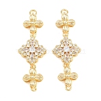 Brass Pave Cubic Zirconia Connector Charms, Triple Flower Links, Real 18K Gold Plated, Clear, 38x13x5mm, Hole: 1.2mm and 2mm(CU-CBAA6E8-15G-02)