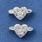 Brass Micro Pave Clear Cubic Zirconia 2-Loop Heart Spacer Bars, Long-Lasting Plated, Rack Plating, Silver, 6x10x6mm, Hole: 1.4mm(KK-C258-05S)