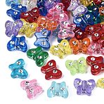 Plastic Butterfly Beads, Silver Metal Enlaced, Mixed Color, 8.5~9x11x4mm, Hole: 1.5mm, about 2083pcs/500g(KY-Q002-06)