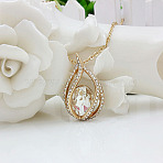 Teardrop Alloy Crystal Rhinestone & Glass Pendant Necklaces for Women, Golden, Clear, 17.72 inch(45cm)(FS-WGA4344-05)