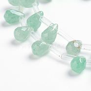 Natural Green Aventurine Beads Strands, Top Drilled Beads, Teardrop, Faceted, 9x6mm, Hole: 1mm, about 38~44pcs/strand, 16.1 inch~18.1 inch(41~46cm)(G-J360-09)