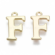 Brass Charms, Nickel Free, Letter, Real 18K Gold Plated, Letter.F, F: 14x8x1mm, Hole: 1.2mm(KK-N231-179F-NF)