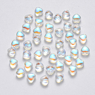 Transparent Spray Painted Glass Beads, AB Color Plated, Heart, Clear AB, 6x6x4mm, Hole: 0.7mm(X-GLAA-R211-02-D02)