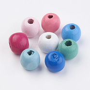 Natural Wood Beads, Dyed, Round, Mixed Color, 14x13mm, Hole: 3.5~4.5mm, about 680pcs/500g(WOOD-Q030-57)