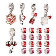 7 Style Alloy European Dangle Charms, with Crystal Rhinestone and Enamel, Large hole Pendants, Pigeon & Lipstick & Wine Glass & Heart Column, Mixed Color, 30pcs/box(MPDL-LS0001-01)