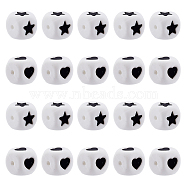 30Pcs 2 Style Cube Food Grade Eco-Friendly Silicone Beads, Chewing Beads For Teethers, DIY Nursing Necklaces Making, Cube with Heart & Star, White, 12x12x12mm, Hole: 3mm, 15pcs/style(SIL-DC0001-20)