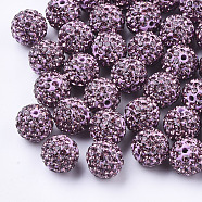 Handmade Polymer Clay Rhinestone Beads, Round, Pave Disco Ball Beads, Light Amethyst, PP13(1.9~2mm), 7 rows rhinestone, 11.5~12mm, Hole: 1.4mm(RB-S250-12mm-A27)
