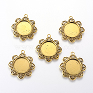 Tibetan Style Pendant Cabochon Settings, Lead Free & Nickel Free, Flower, Antique Golden, Tray: 21x21mm, 38x35.5x3mm, Hole: 3.5mm(X-TIBE-A21387-AG-FF)